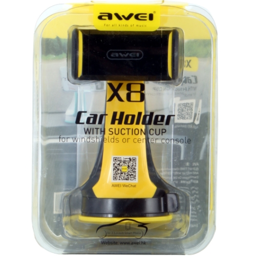 Автомобильный держатель смартфона Awei X8 на присоске, черно-желтый