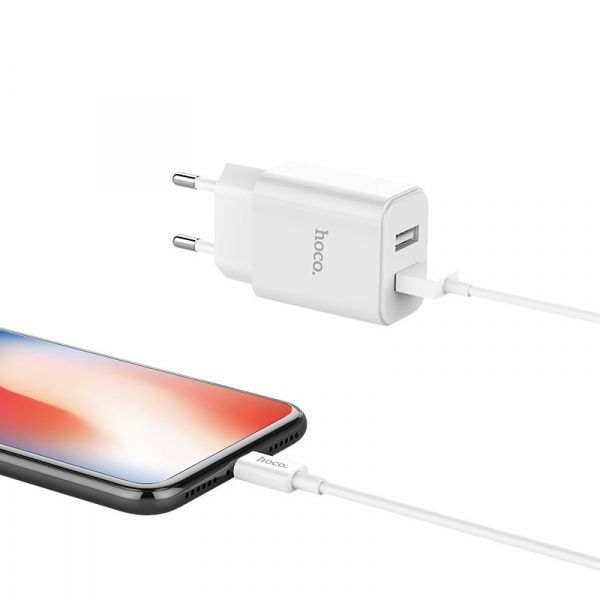 Комплект зарядки Lightning Hoco C62A Victoria, 2 USB